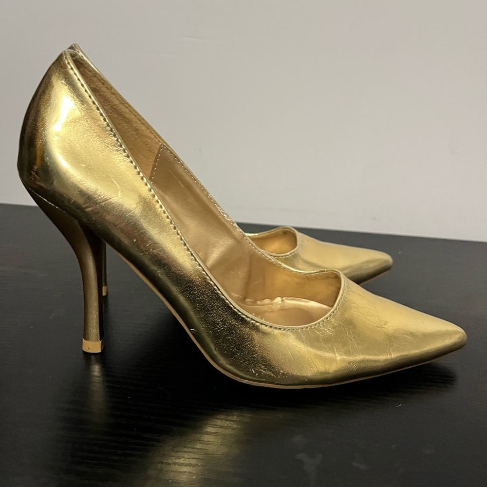 Champagne Gold pointed toe high heel pumps